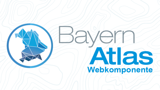 BayernAtlas-Logo mit Schriftzug und Höhenlinien im Hintergrund mit Schriftzug Webkomponente